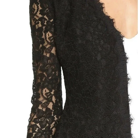 Diane Von Furstenberg Bria Floral Lace Fitted Jacket / Black Lace Cardigan S - Picture 4 of 7